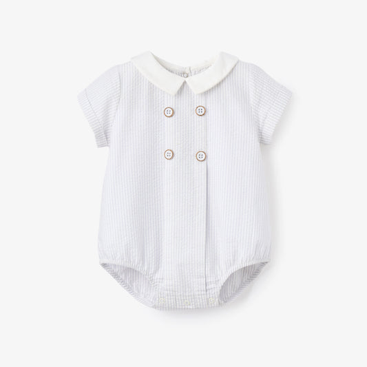 Blue Seersucker Button Front Bubble