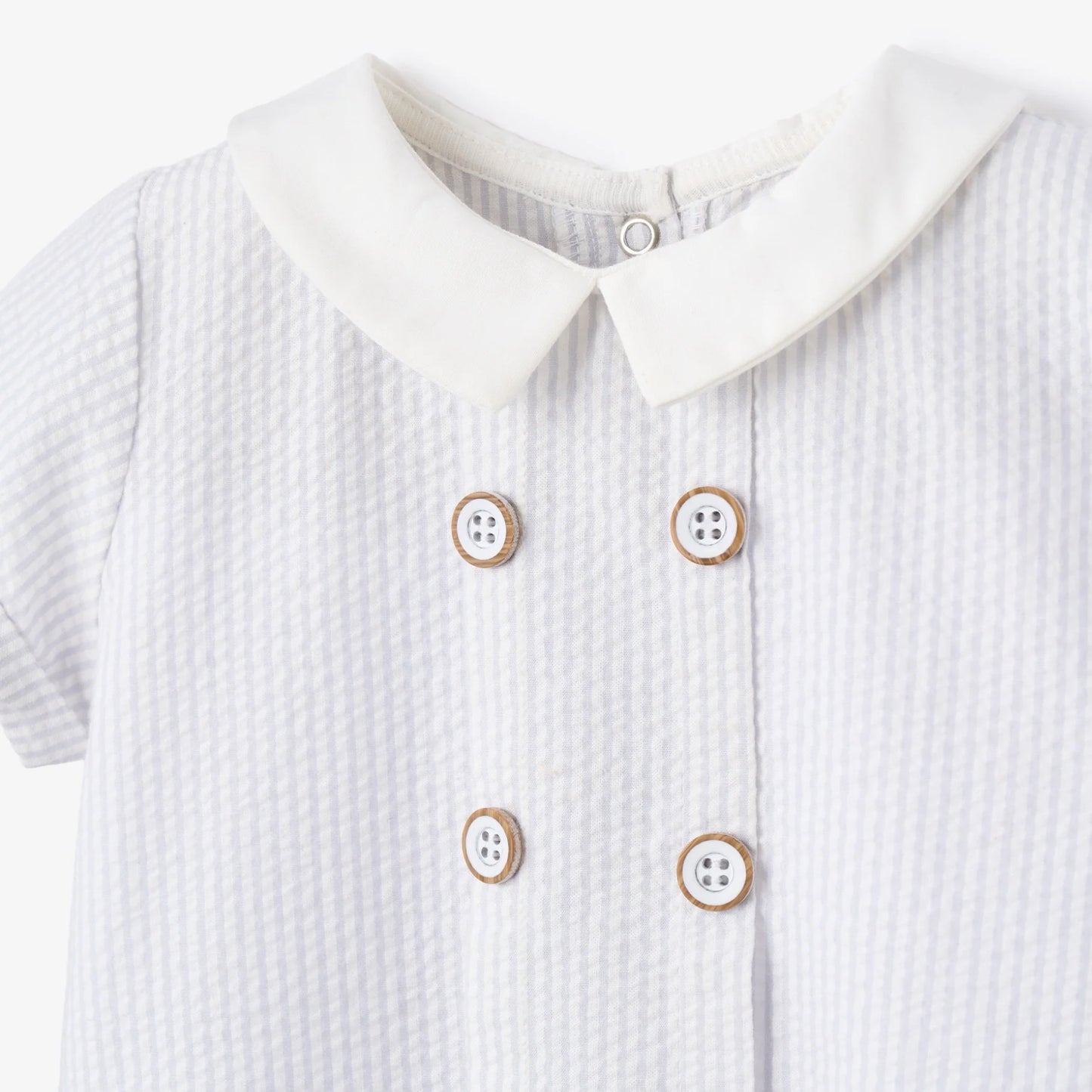 Blue Seersucker Button Front Bubble