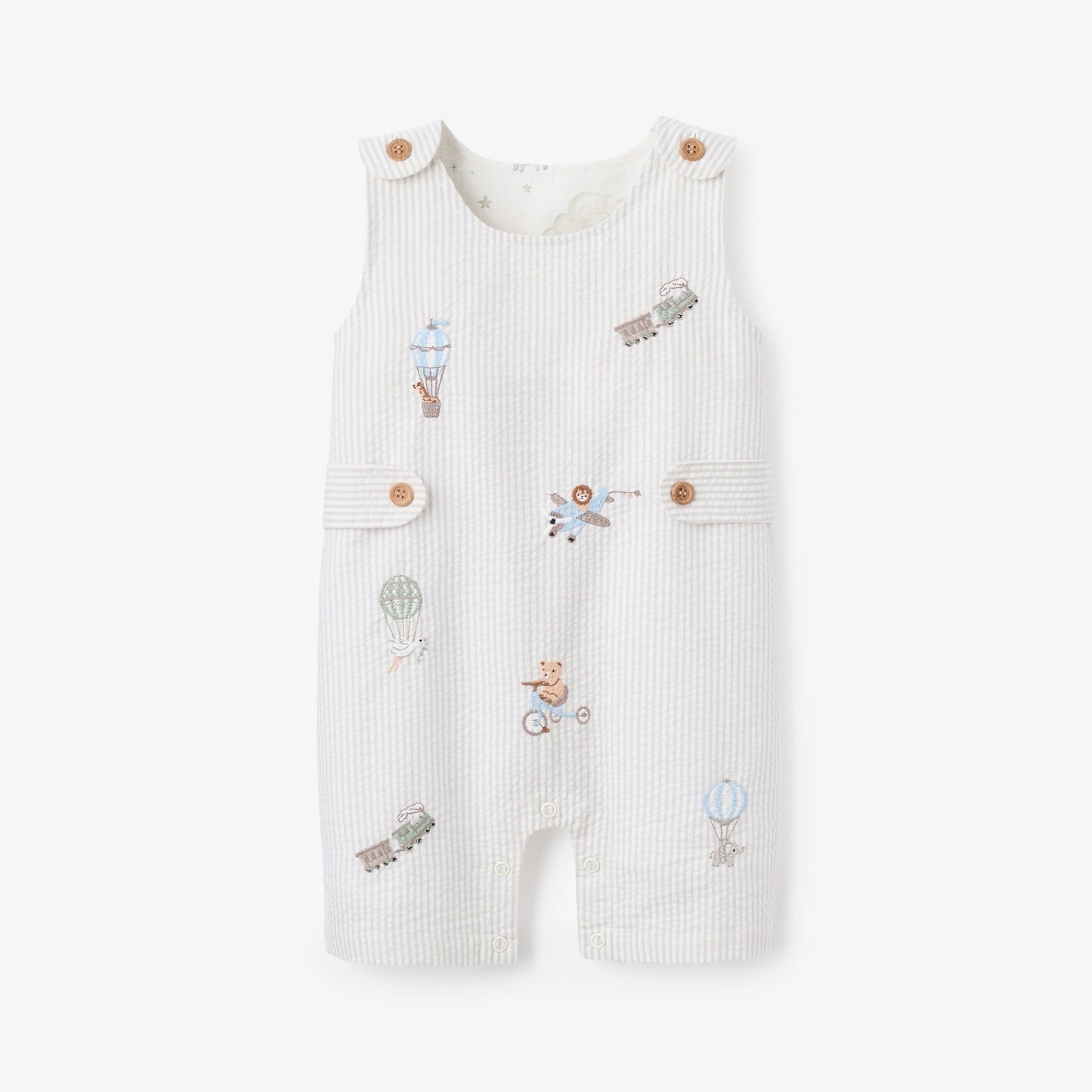 Up & Away Embroidered Gray Seersucker Jon Jon