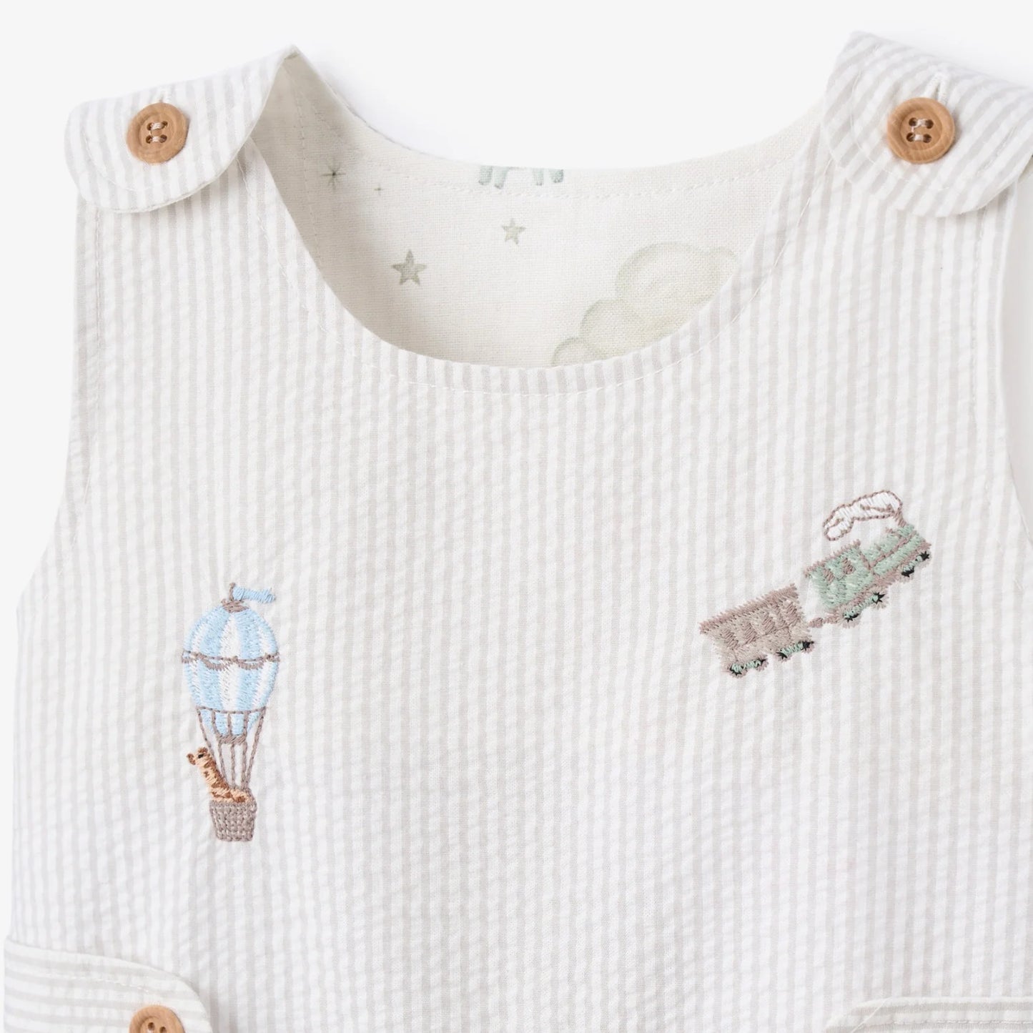 Up & Away Embroidered Gray Seersucker Jon Jon