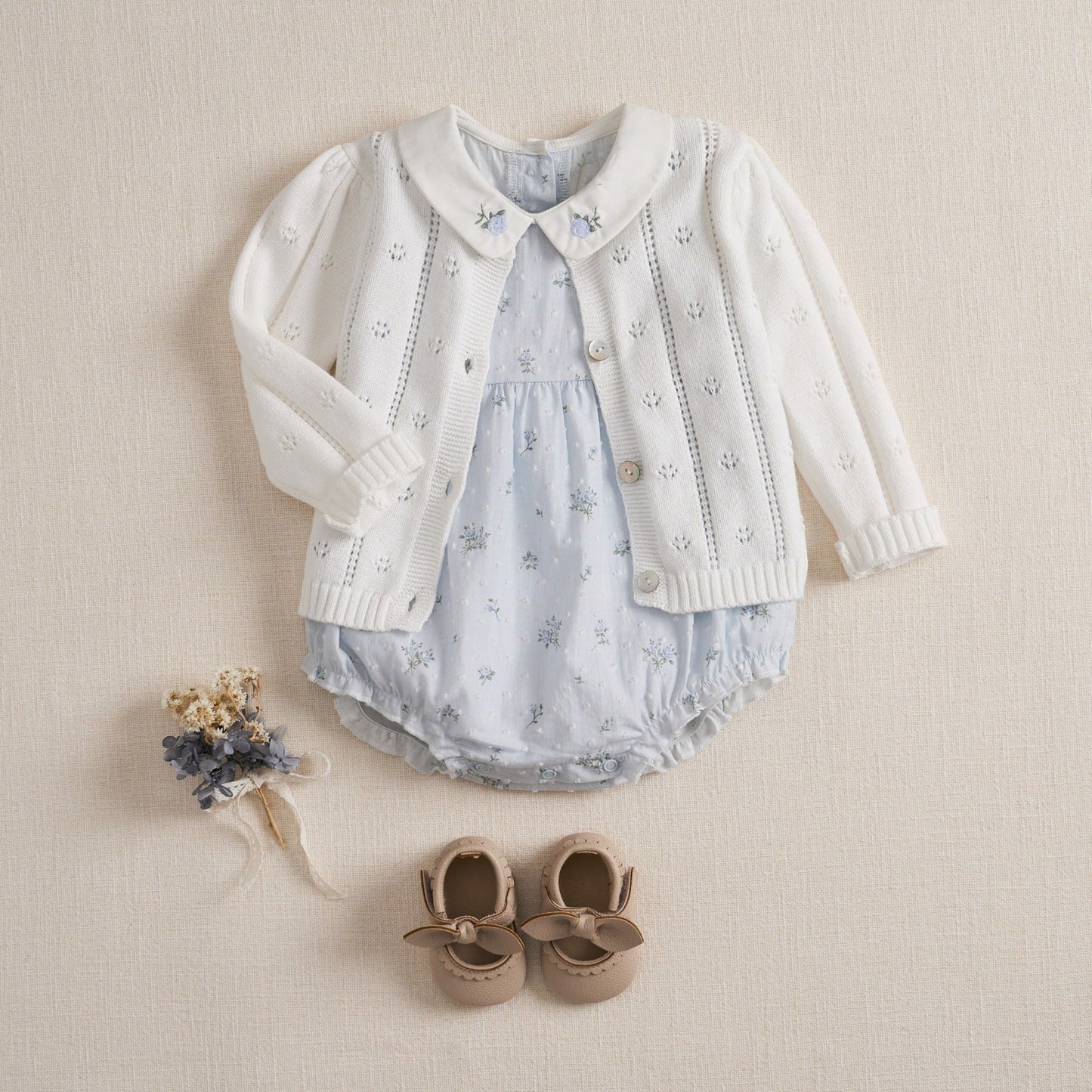 Blue English Rose Embroidered Collar Bubble