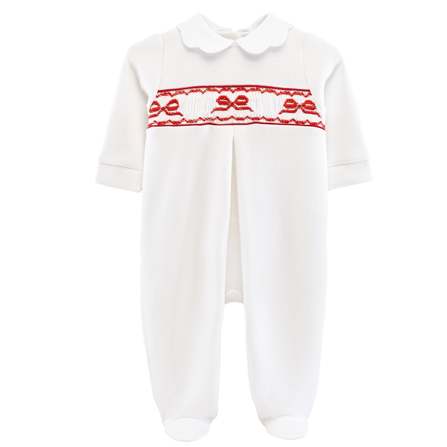 My First Christmas Pima Jacquard Smocked Collar Footie | Bows