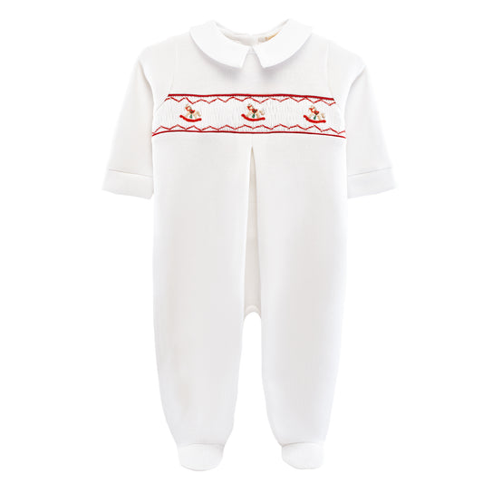 My First Christmas Pima Jacquard Footie with Collar | Rocking Horse