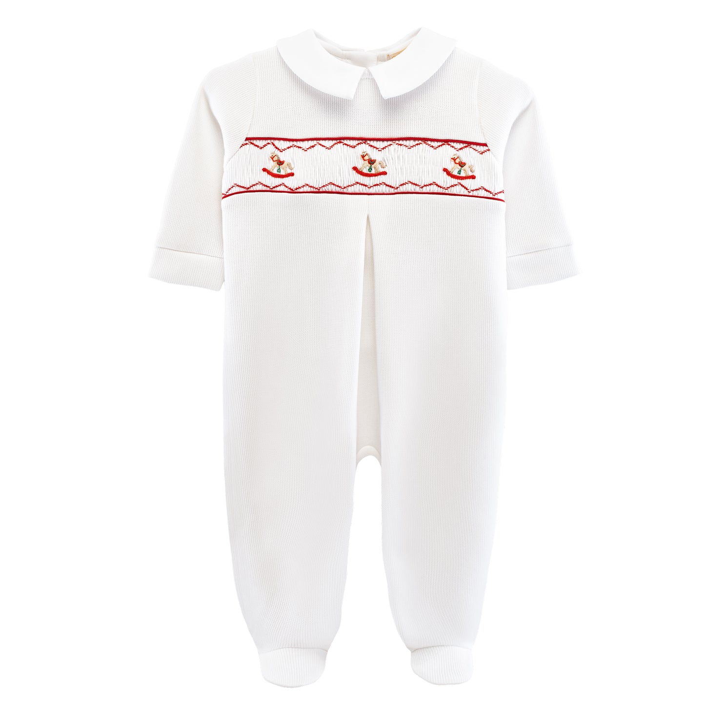 My First Christmas Pima Jacquard Footie with Collar | Rocking Horse