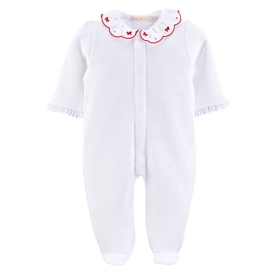 My First Christmas Pima Jacquard Footie w/Embroidered Collar | Bows