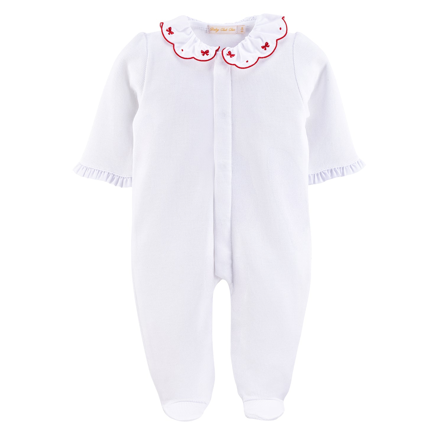 My First Christmas Pima Jacquard Footie w/Embroidered Collar | Bows
