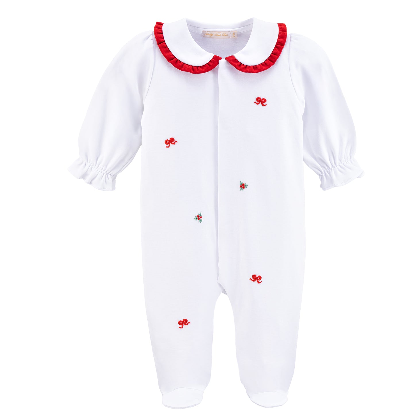 Bows & Mistletoes Embroidered Pima Collared Footie