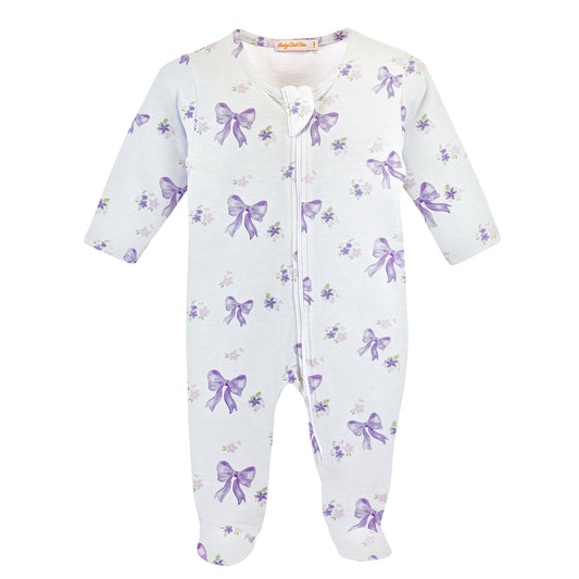 Lavender Bows Zipped Footie