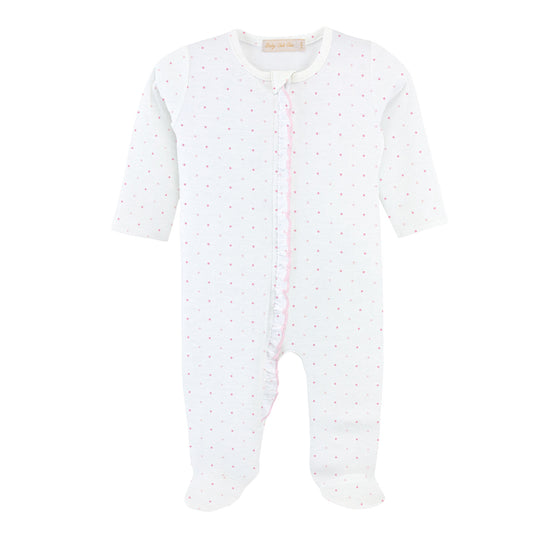 Pink Dots Zipped Footie w/Ruffle