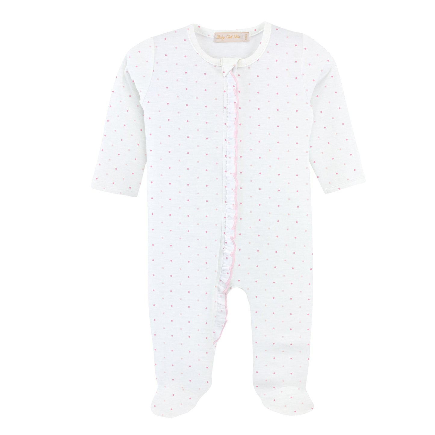 Pink Dots Zipped Footie w/Ruffle
