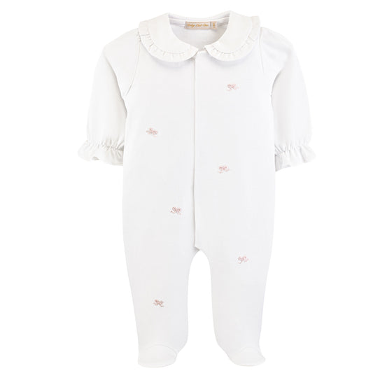 Little Bows Collared Footie w/ All-Over Embroidery