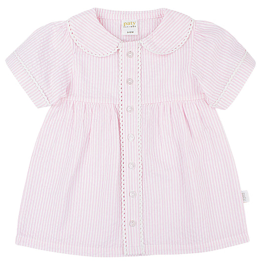 Paty Organic Cotton Seersucker Dress with Ric Rac Trim | Pink