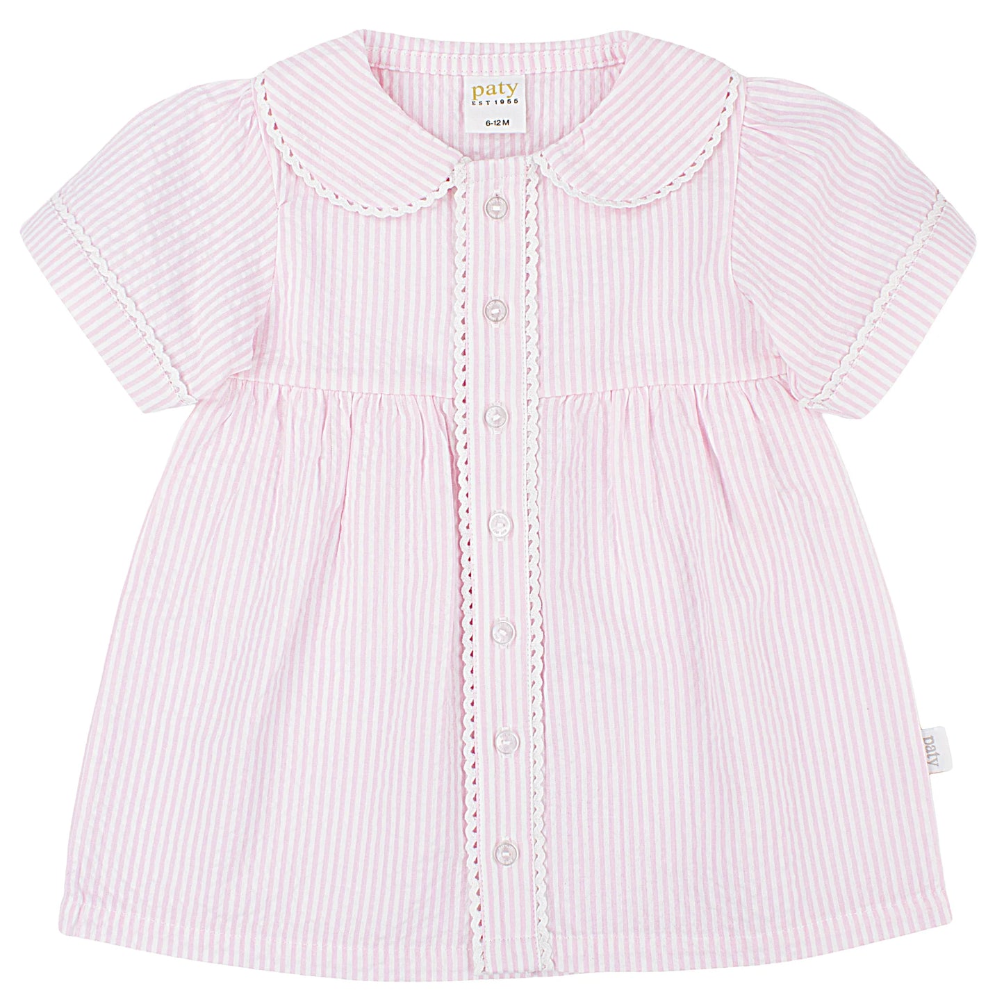 Paty Organic Cotton Seersucker Dress with Ric Rac Trim | Pink