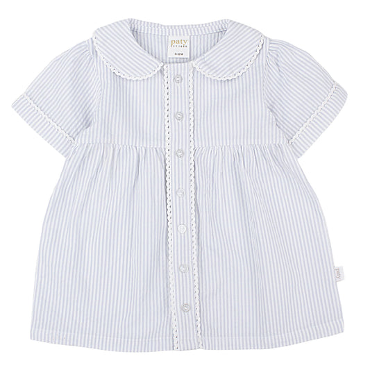 Paty Organic Cotton Seersucker Dress with Ric Rac Trim | Blue