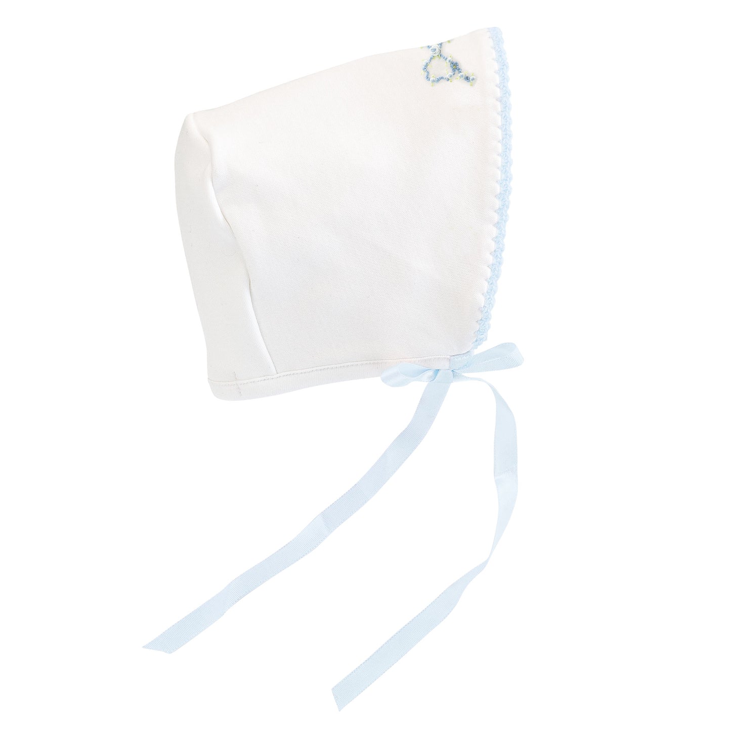 Pretty Bows Embroidered Bonnet w/Crochet Trim | Blue