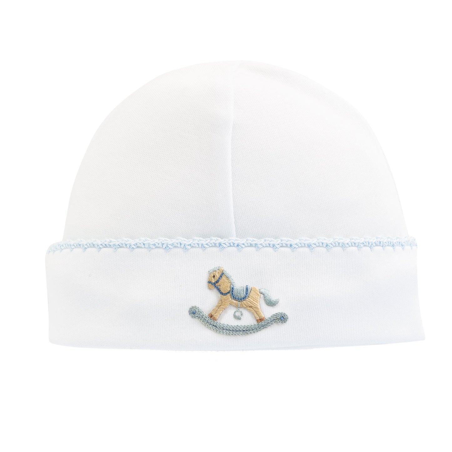 Cute Rocking Horse Embroidered Hat w/Crochet Trim | Blue