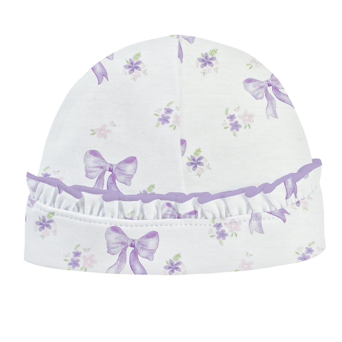 Lavender Bows Hat w/Ruffle