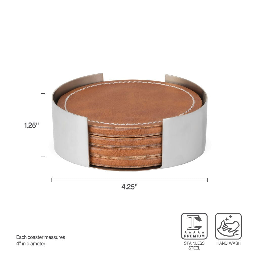 Leather Stitched Coaster Set