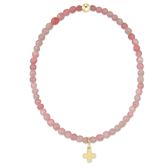 Classic Pink Opal 3mm Bracelet | Signature Cross Gold Charm