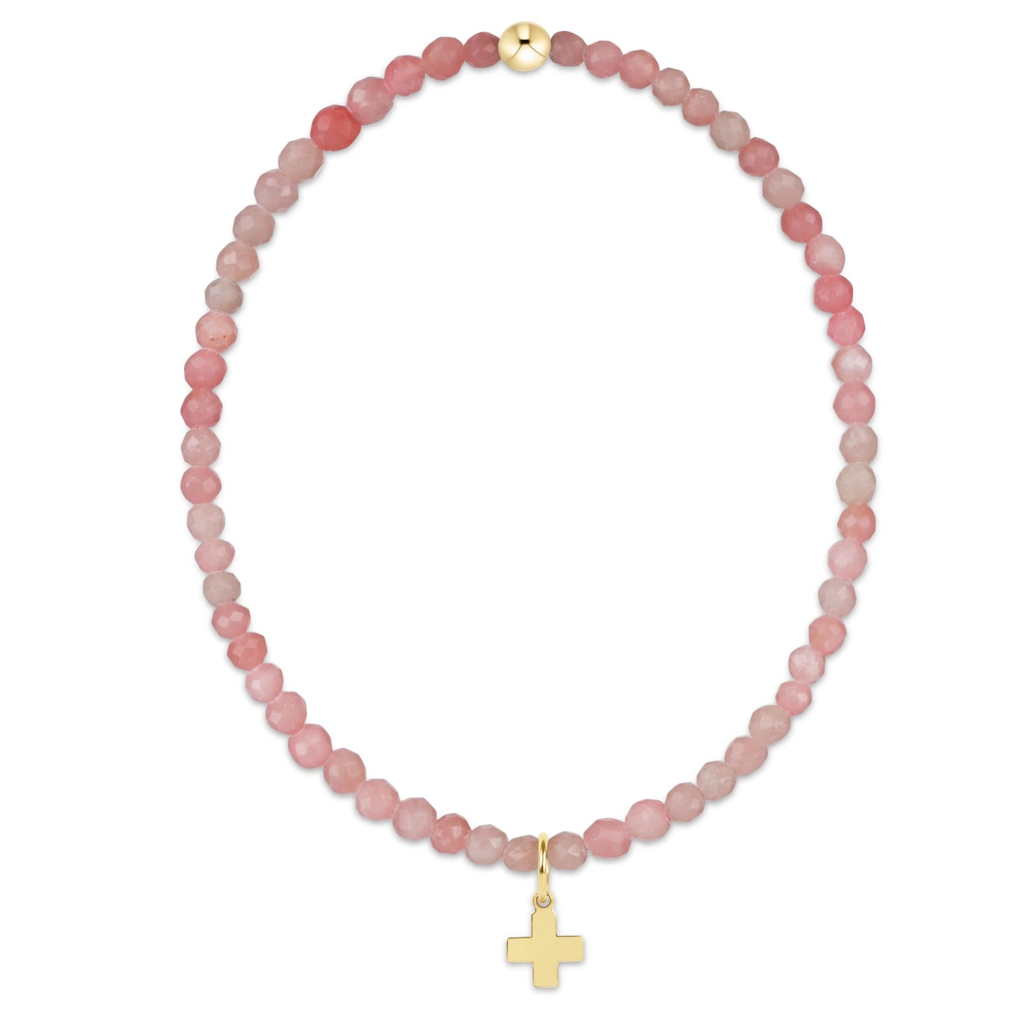 Classic Pink Opal 3mm Bracelet | Signature Cross Gold Charm