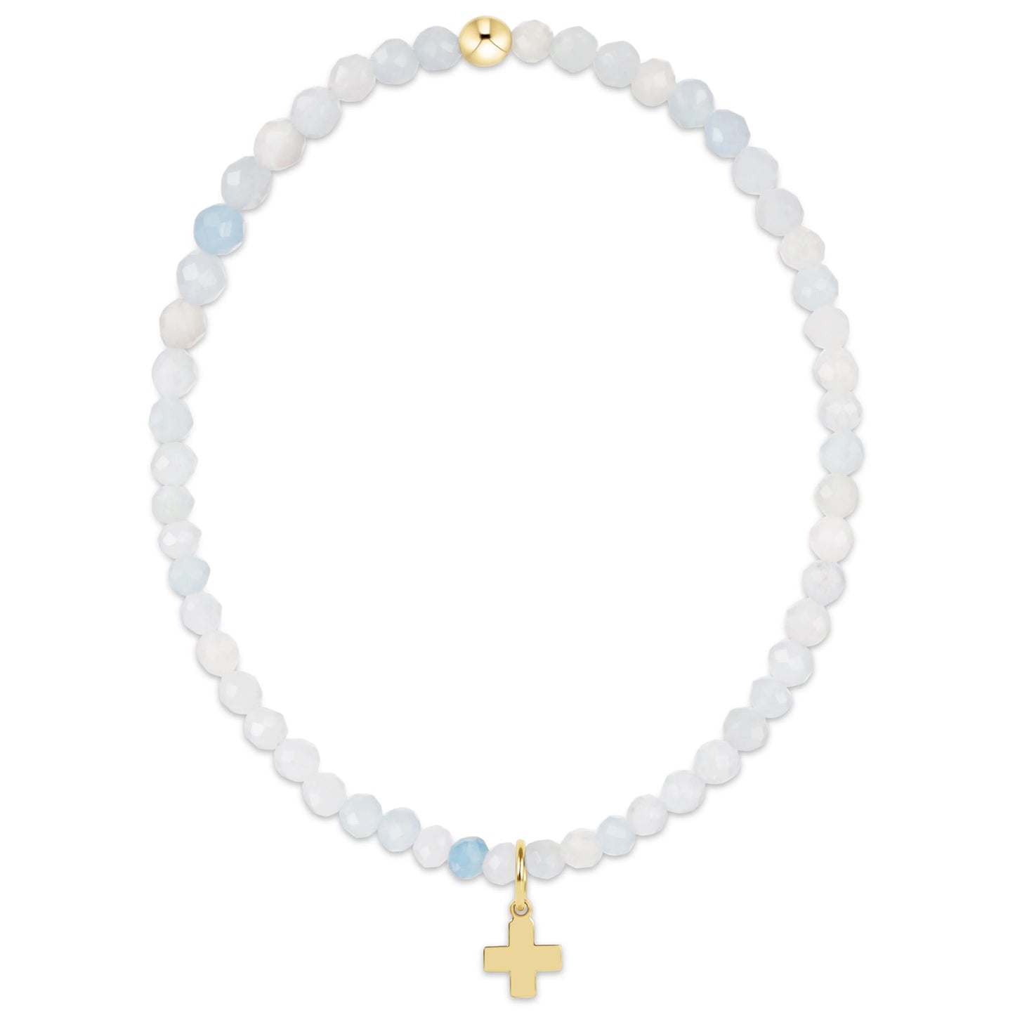 Classic Aquamarine 3mm Bracelet | Signature Cross Gold Charm