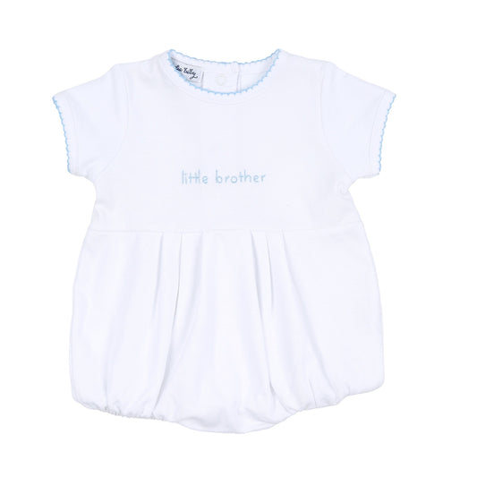 Little Brother Embroidered Boy Bubble - Light Blue