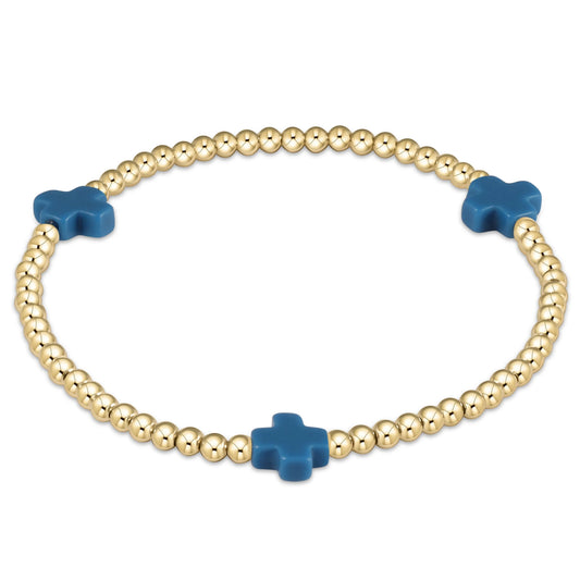 Signature Cross Gold Pattern 3mm Bead Bracelet | Cobalt