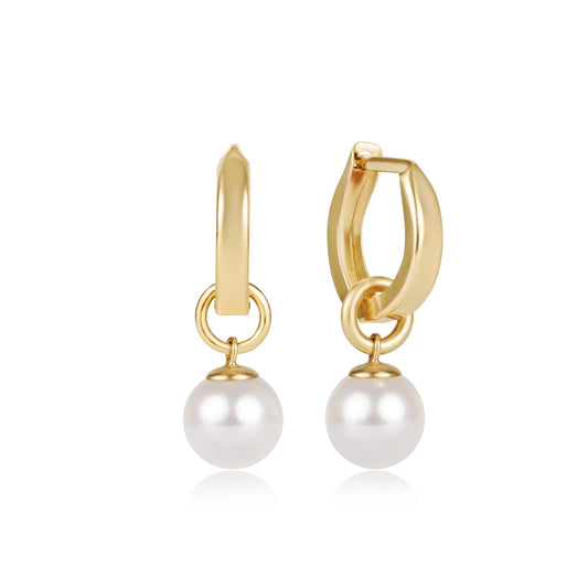 Huggie Gold 0.5" Hoop | Classic Pearl 8mm Charm