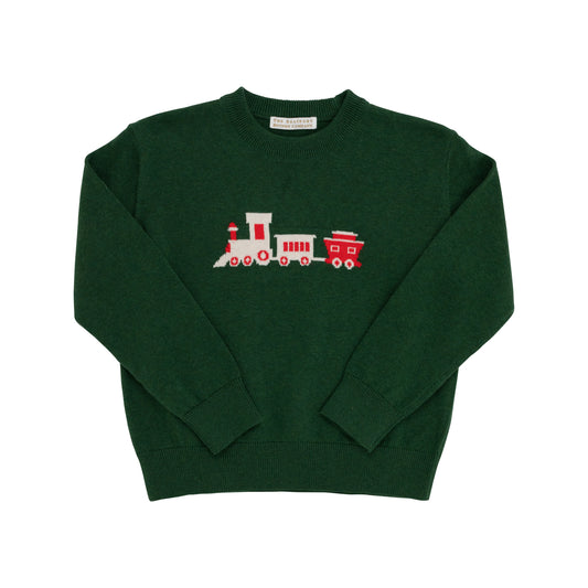 Isaac's Intarsia Sweater | Grier Green with Train Intarsia