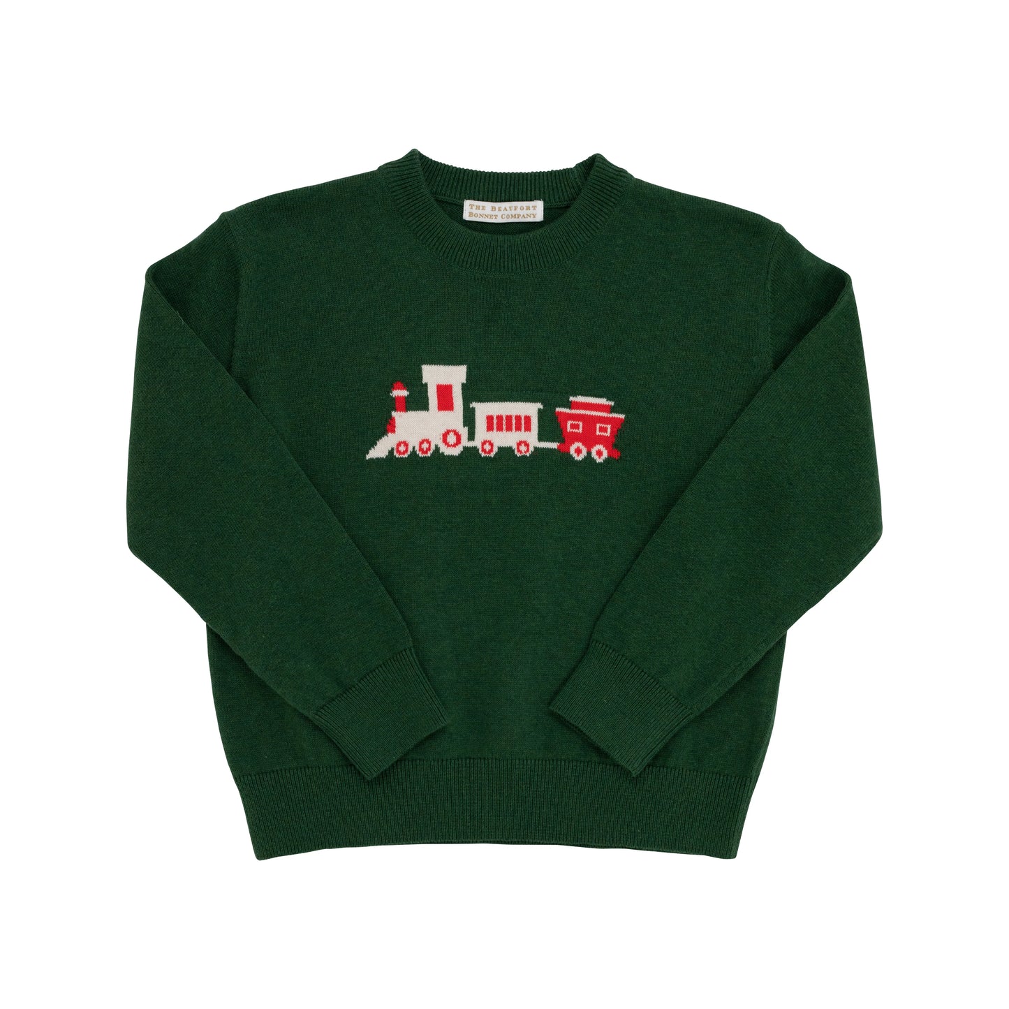 Isaac's Intarsia Sweater | Grier Green with Train Intarsia