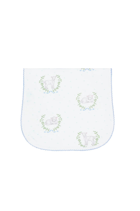 Blue Lamb Print Burp Cloth