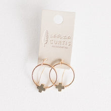 Lucy| 1.25" Small Hoop, Gold Cross Earrings
