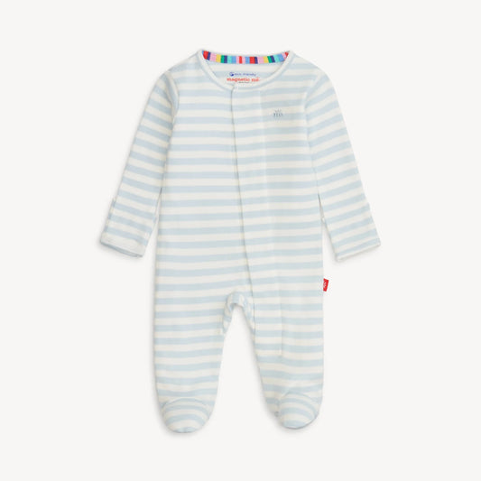 Oragnic Cotton Magnetic Footie | Blue Stripe