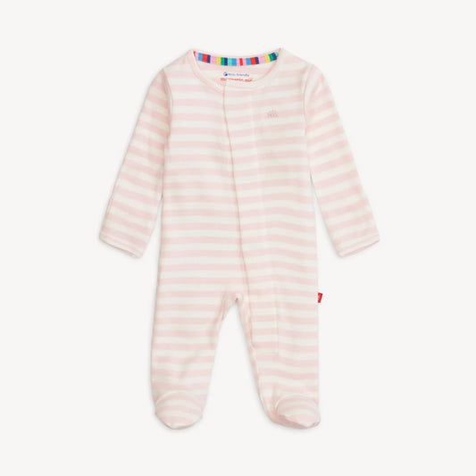 Organic Cotton Magnetic Footie | Pink Stripe