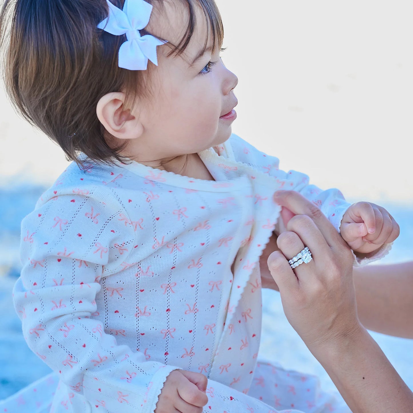Pointelle Magnetic Footie | Heart & Bow