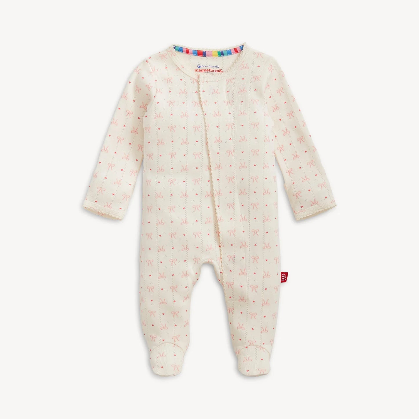 Pointelle Magnetic Footie | Heart & Bow