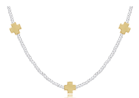 15" Choker Signature Cross Sterling Mixed Metal Pattern 2mm Bead | Signature Cross Gold