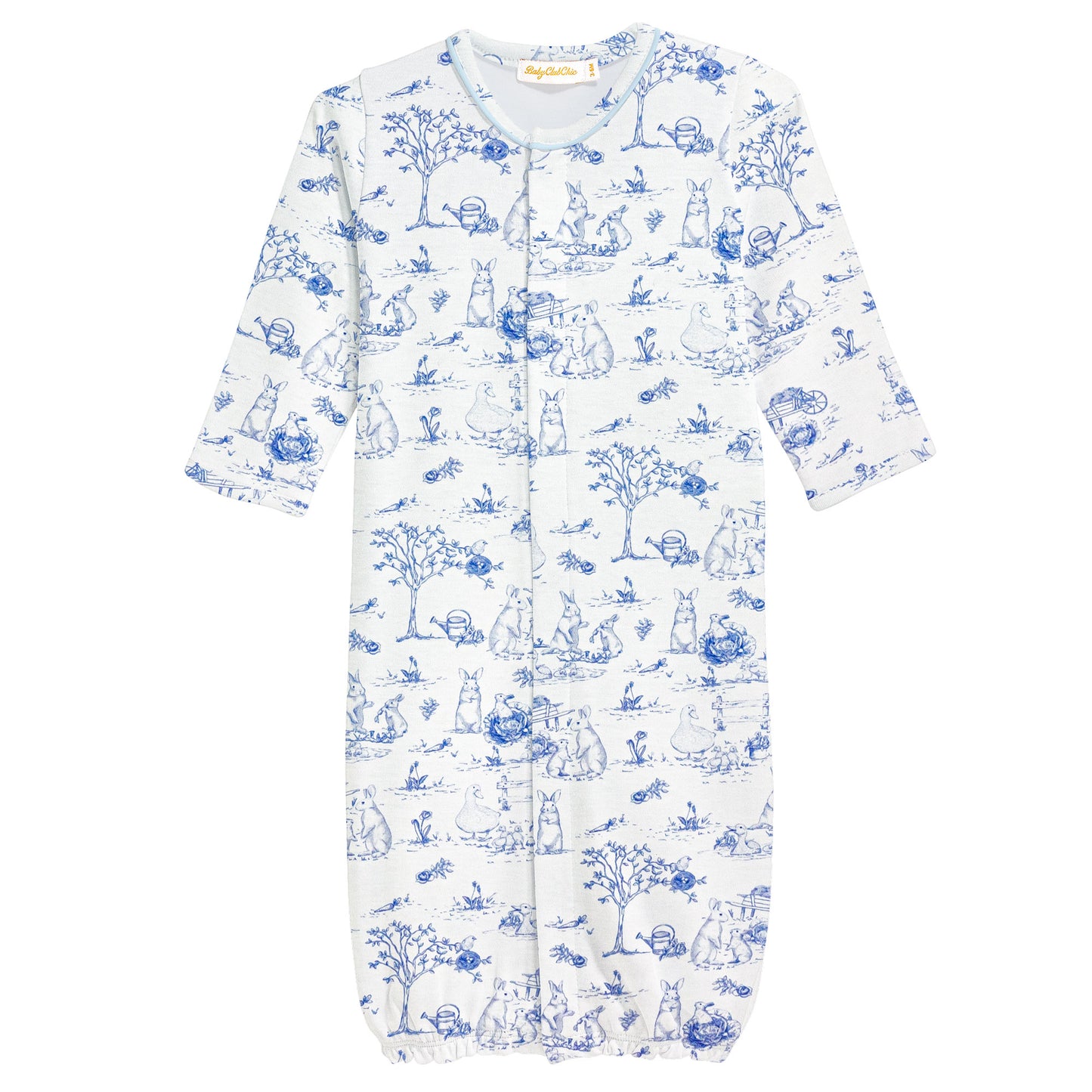 Blue Toile Bunnies Converter Gown w/Piping