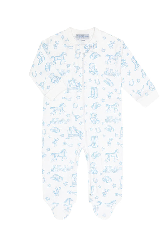 Blue Lone Star Toile Zipper Footie