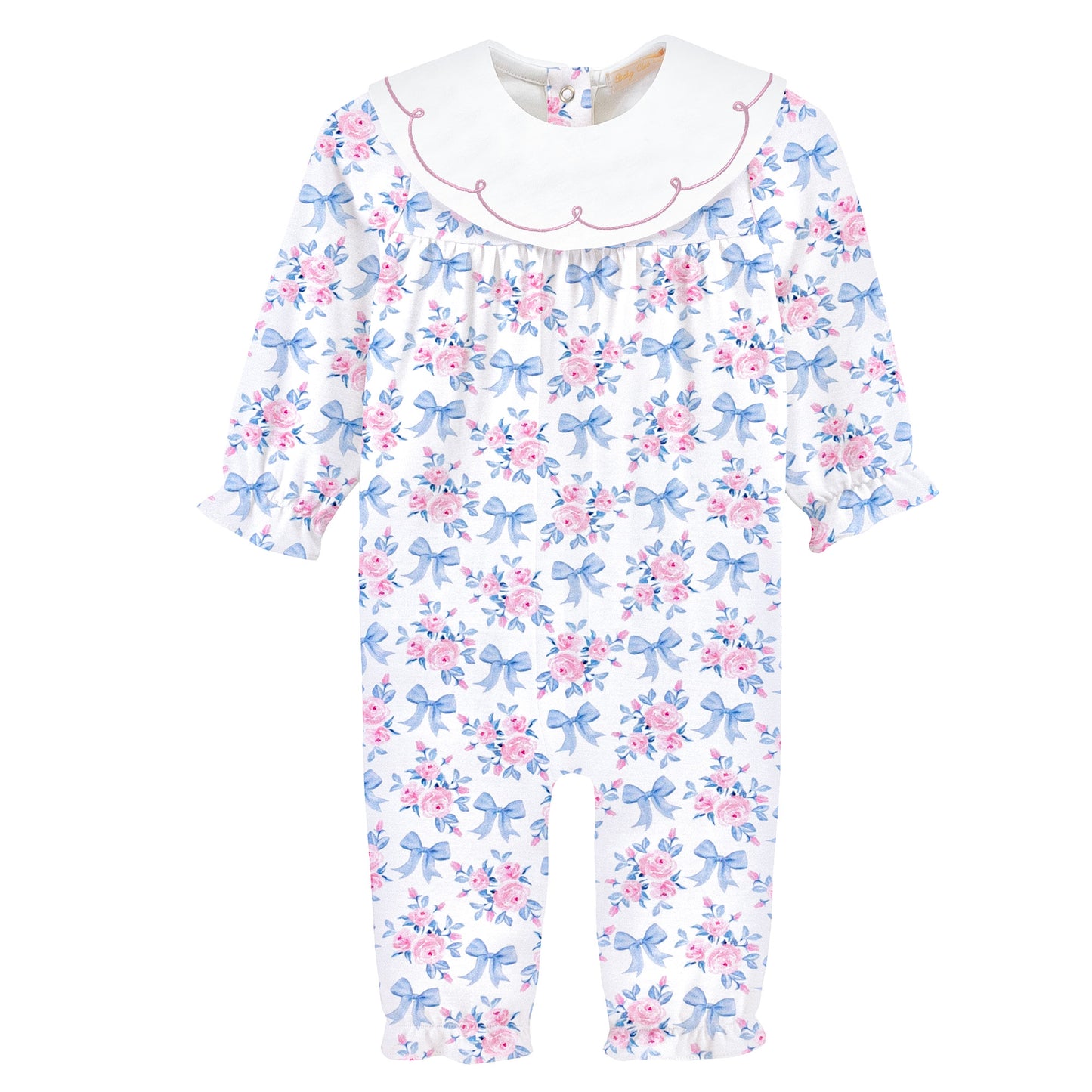 Blue Floral Bows Playsuit w/Bib Collar