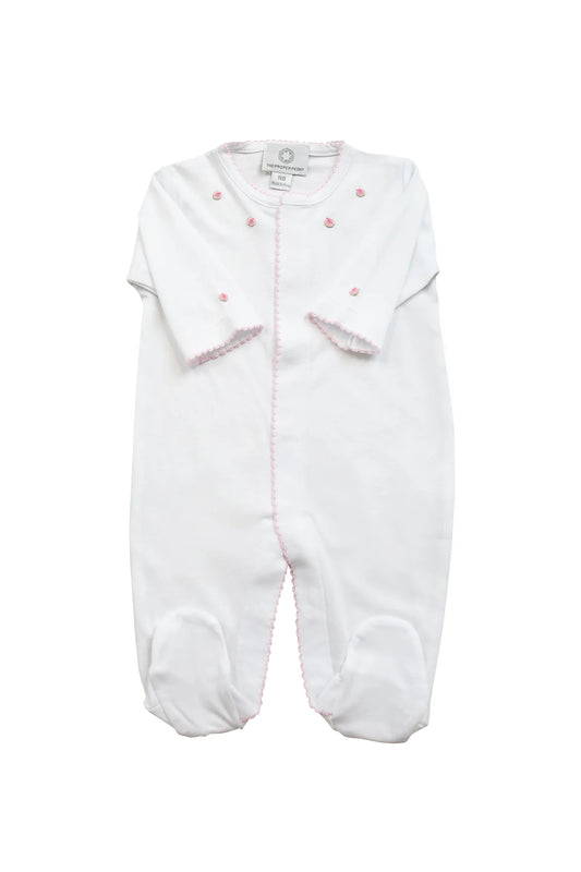 Proper Pima Footed Pajamas | White w/ Pink Rosebuds