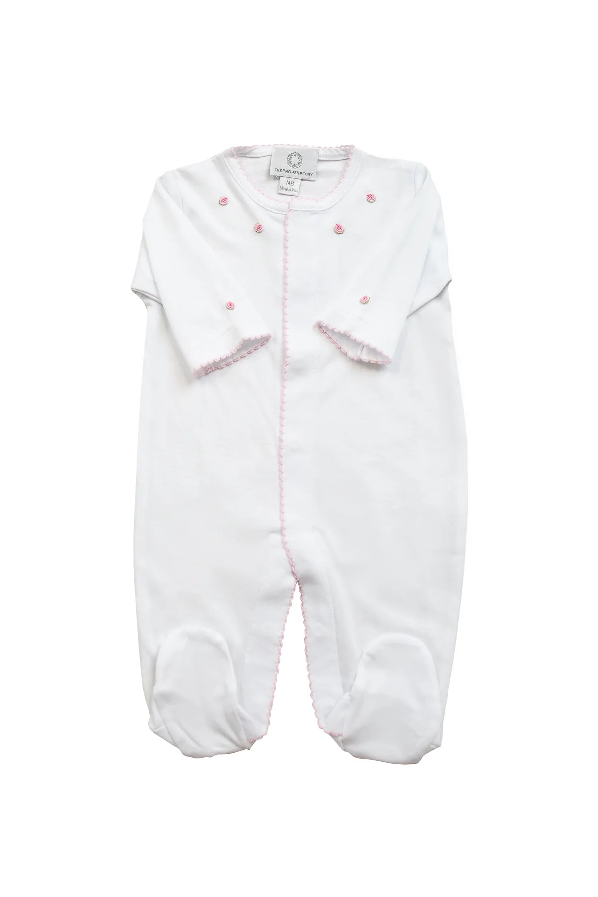 Proper Pima Footed Pajamas | White w/ Pink Rosebuds