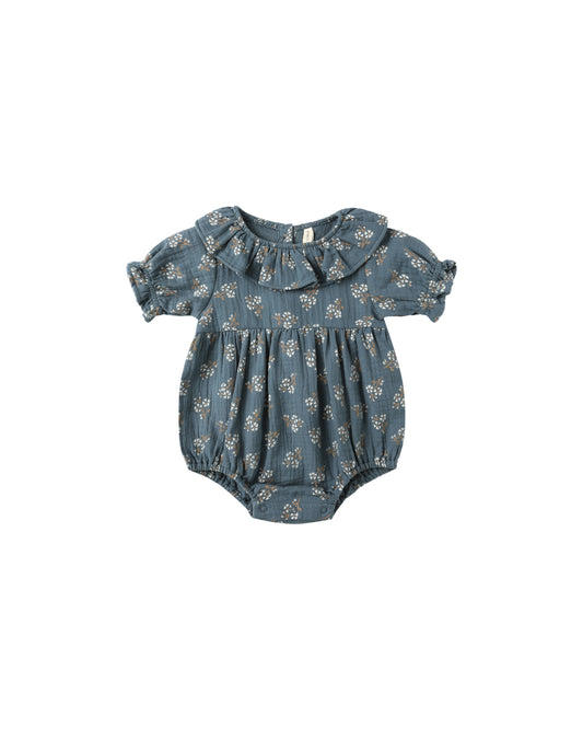 Collared Romper | Blue Floral