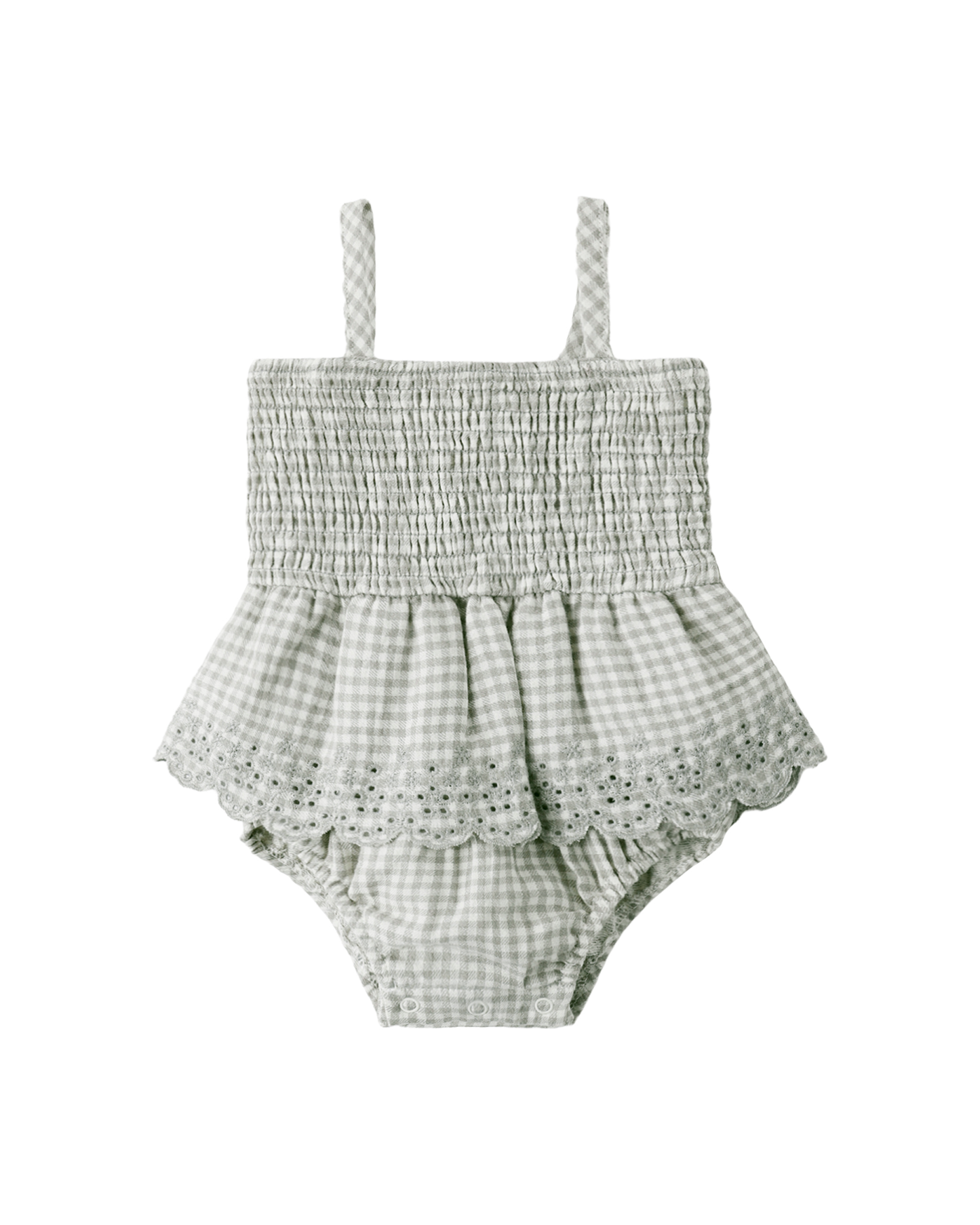 Smocked Skirted Romper | Sage Gingham