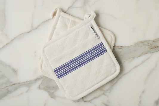 Pot Holder, Vintage Navy Blue Stripe, Set of 2