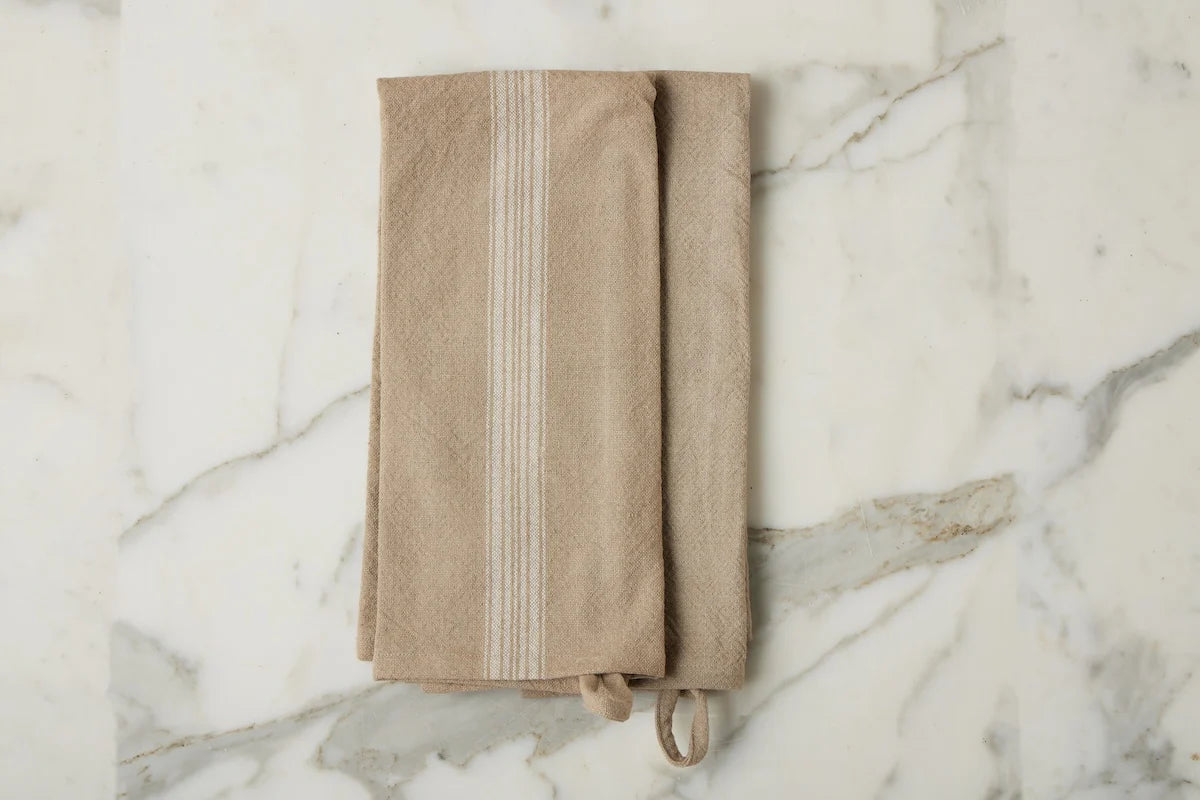 Kitchen Tea Towel, Vintage White Stripe, Set of 2
