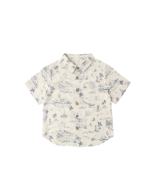 Collared Short Sleeve Shirt | Ocean Toile