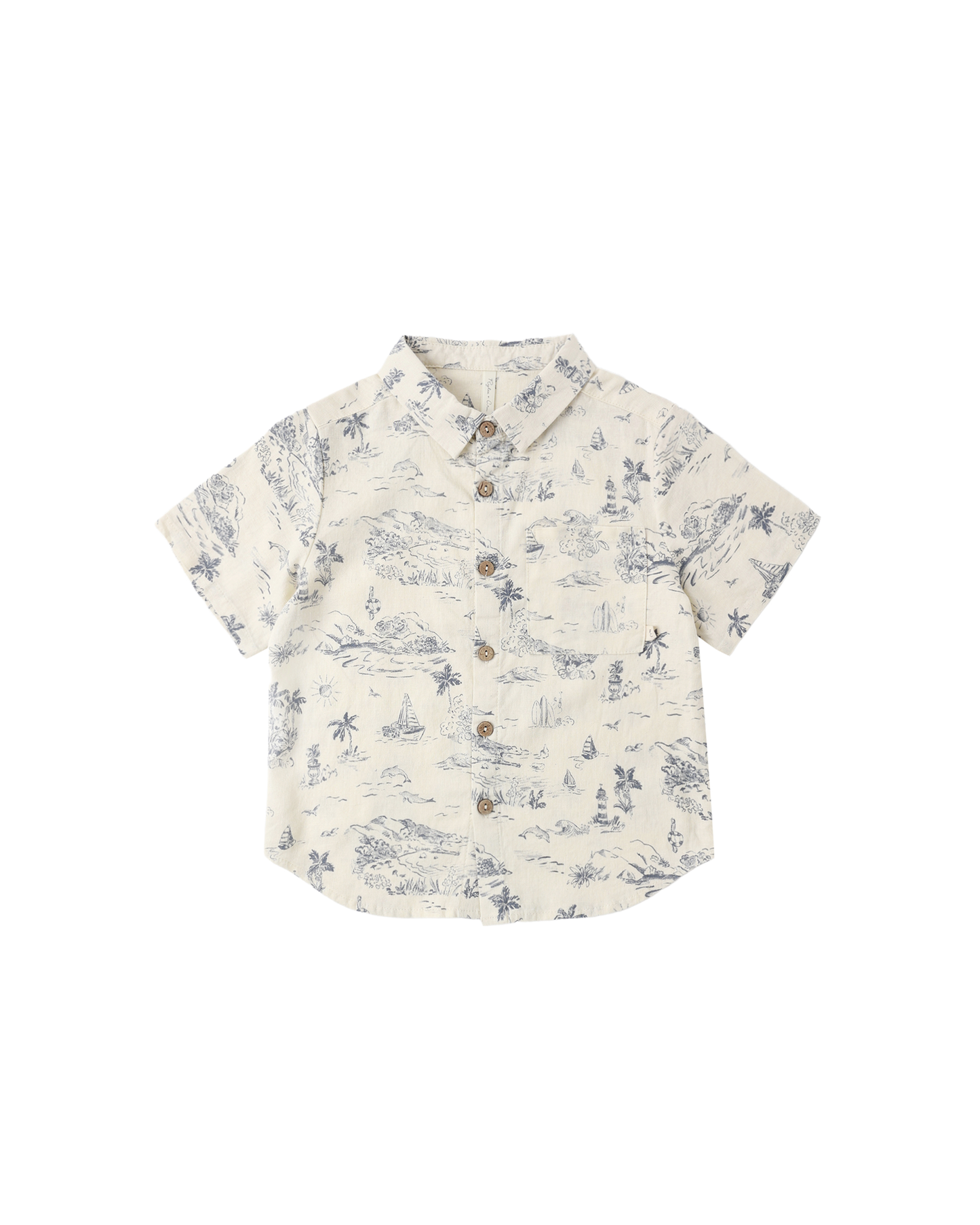 Collared Short Sleeve Shirt | Ocean Toile