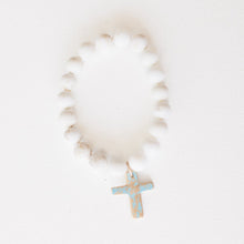 Rennie | 10mm White Turquoise, Verdi Cross Charm 7"