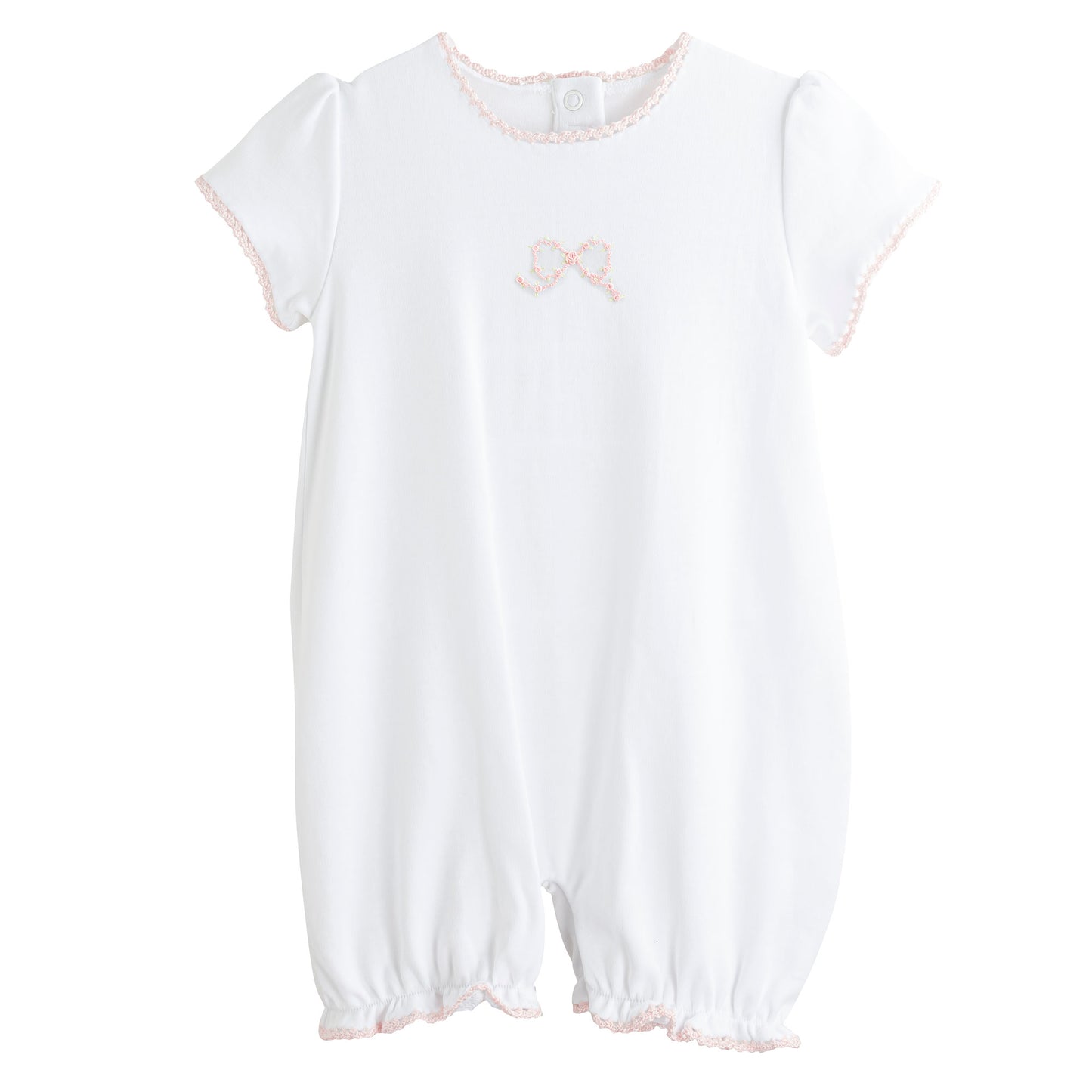 Pretty Bows Embroidered Romper w/Crochet Trim | Pink